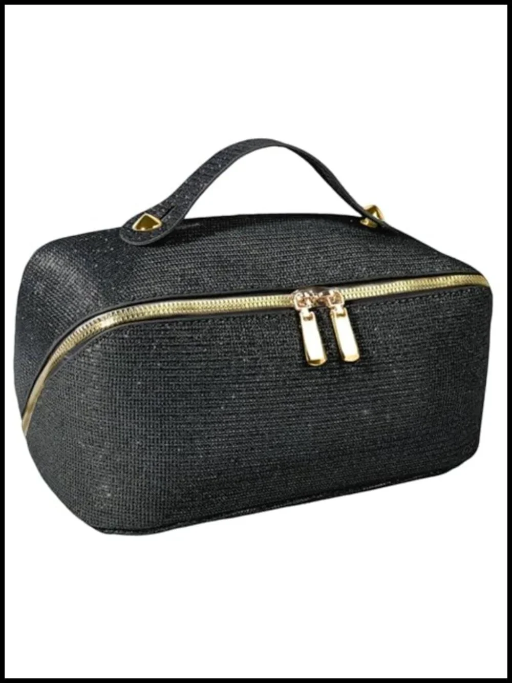 Large Waterproof Travel Cosmetic Bag PU Leather Organizer with Handle 180°